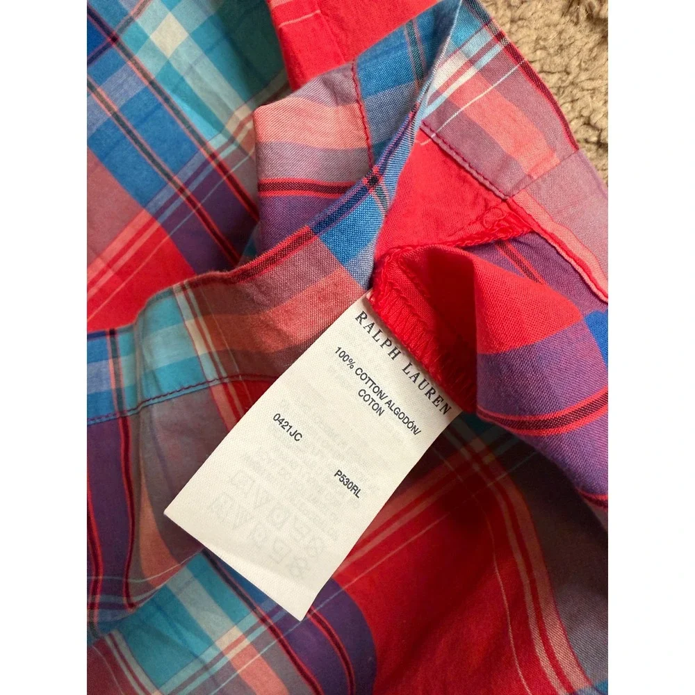 Polo Ralph Lauren Mens Red Blue Plaid Short Sleeve Sleeve Shirt Medium P530RL